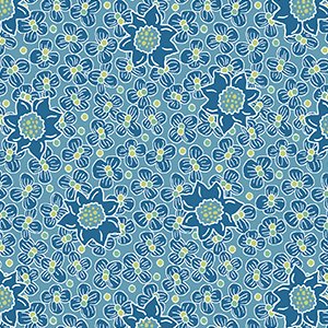 印花布-"索莫花園"繡線菊-水藍