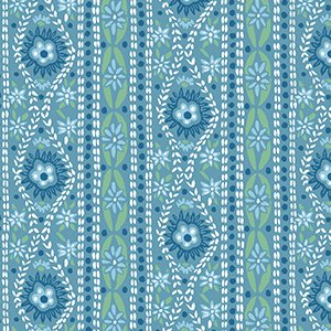 印花布-"索莫花園"冰雪條紋-藍色